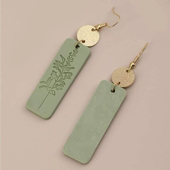 Floral Pattern Rectangle Drop Earrings - Picture 3 of 14